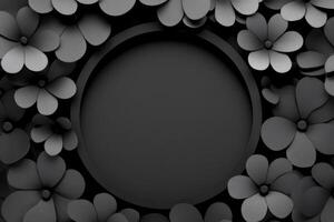 Black floral frame with central dark circle photo