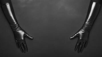 Long Black Latex Gloves on Arms photo