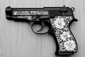 Floral pattern handgun wood photo