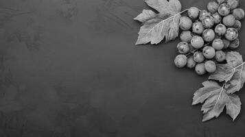 Grape Cluster with Leaves on Dark Textured Background photo