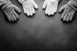 Four Wool Gloves on Dark Surface photo