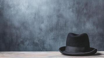 Classic Dark Hat on Rustic Wood photo