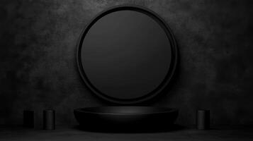 Elegant black oval mirror with round basin simple dark setting photo
