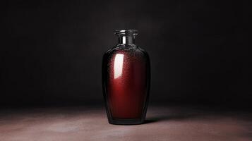 Elegant Glass Bottle with Crimson Liquid on Dark Backdrop photo