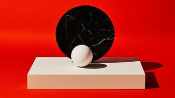 White Sphere Balances on Minimalist Block Stage photo