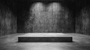 Minimalistic concrete room with central display platform photo