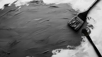 Close Up of A Gray Paint Stroke with Texture and Two Different Brushes photo