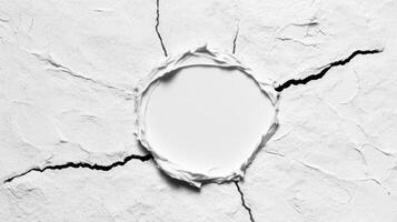Minimalist White Paper Circle on Cracked Textured Background photo