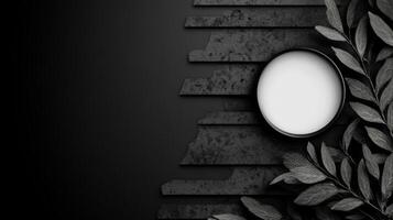 Minimalist White Circle and Dark Foliage Abstract Composition photo