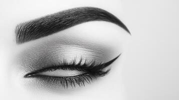 Monochrome Winged Eyeliner Close Up on Female Eye photo