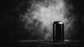 Monochrome Black Aluminum Can Against Dark Backdrop photo
