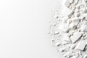 White Calcium Carbonate Powder and Pieces Pile on White photo