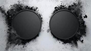 Dark Dishes Reflect Chaos Against Clean Backdrop photo