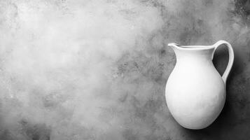Simple white ceramic jug on a grey texture background photo