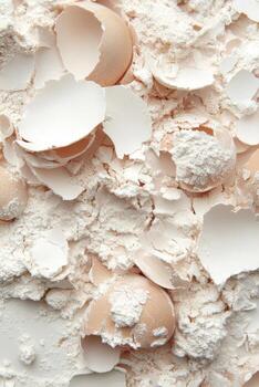 Crushed Eggshells and White Powder Mixture Texture Close Up photo