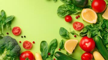 Top Down View of Raw Vegetables for Salad Preparation photo