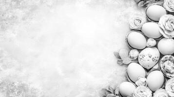 monocromo Pascua de Resurrección composición con huevos y rosas en texturizado antecedentes foto