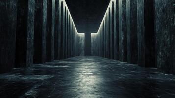 A mysterious corridor with towering columns leading to an unknown destination photo