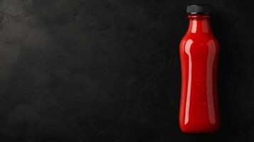 Red sauce bottle standing out against a dark background photo