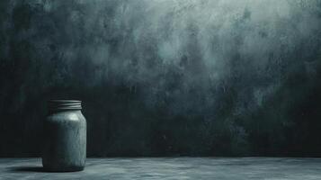 An old jar against a gloomy textured wall photo