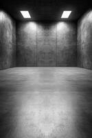 The concrete hall is illuminated by bright lamps photo