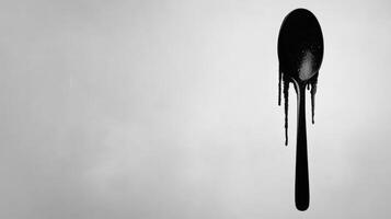 Minimalist of a spoon coated in black fluid photo