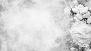 Textured grey background with white powder and fragments abstract composition photo