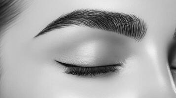A detailed monochrome close up of eye and brow makeup photo