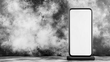 Modern Smartphone Display Stands Against Abstract Textured Backdrop photo