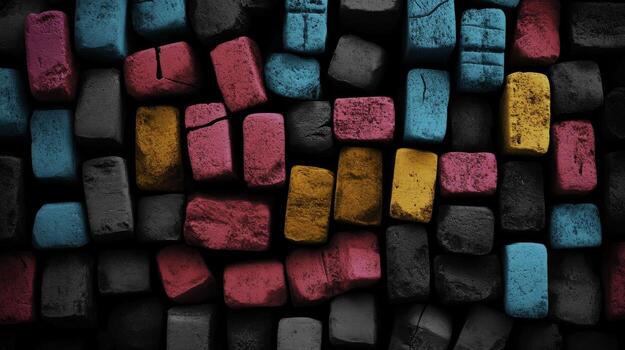 A Colorful Array of Textured Blocks on a Dark Background photo