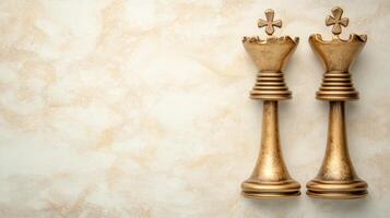 Pair of Golden Chess Kings on a Textured Light Background photo