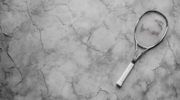 Sports Equipment Displayed on a Mottled Stone Surface photo