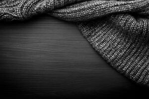 Gray Knit Material on a Deep Wood Panel photo