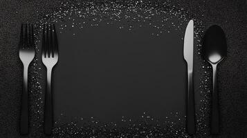 Cutlery Set Arranged on a Dark Sparkly Surface photo