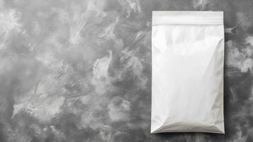 White Sealed Pouch on a Textured Gray Surface photo