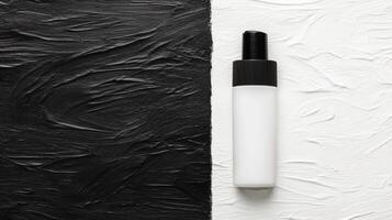 White Bottle on Divided Textured Black and White Background photo