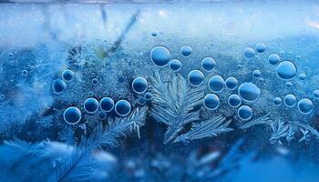 Bubbles and Frost Create Intricate Patterns on a Frozen Surface in a Winter Landscape photo