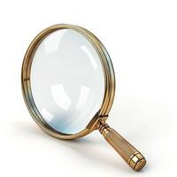 An elegant vintage magnifying glass with a brass frame and a textured handle, resting on a smooth surface. photo
