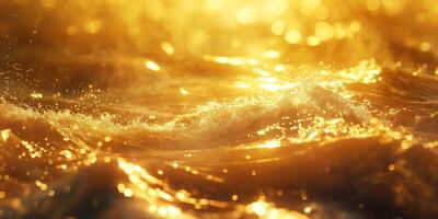 Golden waves sparkling under sunlight create a mesmerizing and serene ocean scene. photo