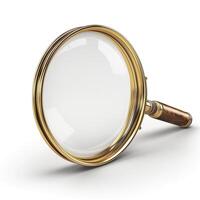 A vintage magnifying glass with a brass frame and wooden handle, symbolizing curiosity and exploration. photo