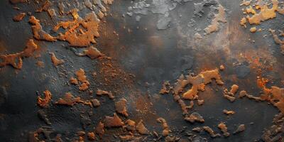 Close-up of a textured metallic surface with rust and wear. photo