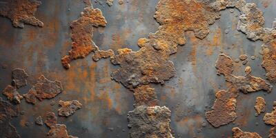 Close-up of textured, weathered metal surface with rust in earthy tones. photo