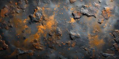 Textured surface showcasing a mix of dark gray and rusty orange hues, evoking an industrial feel. photo
