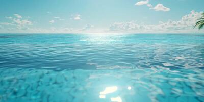 A serene seascape featuring calm, turquoise waters under a bright sky with fluffy clouds. photo