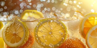 Bright and refreshing citrus slices submerged in sparkling water, creating a vibrant and inviting image. photo