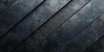 Textured dark metal panels with diagonal alignment, showcasing a rugged and industrial appearance. photo