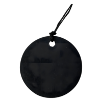 A black circular object is suspended by a thin black string png
