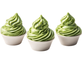 Three servings of green swirled soft serve ice cream in cups png