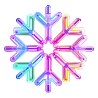 A glowing iridescent snowflake displaying multiple vibrant colors on black png