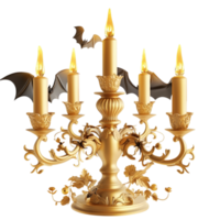 Gothic golden celabrum adorned bats intricate spooky details png